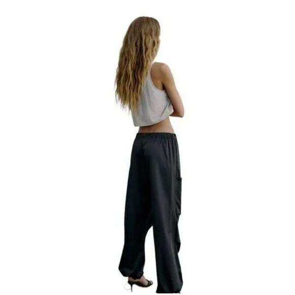 Zara Satin Effect Parachute Pants Black Size X-small New with tag Oversized - Picture 2 of 9